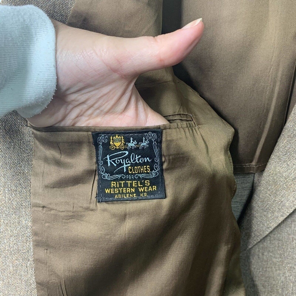 VTG 60s Rittels Western Wear Mens 42L Brown with Leather Trim Sport Coat - Picture 11 of 16